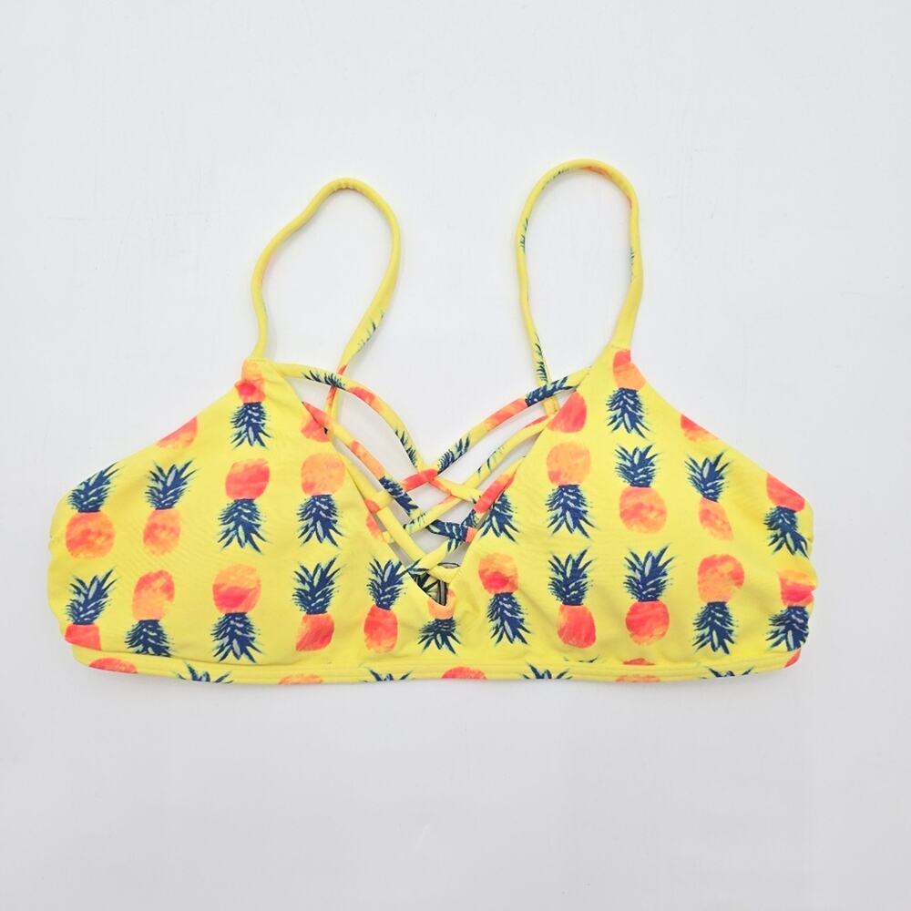 Hollister Yellow Pineapple Padded Adjustable Strap Bikini Top Swimwear Small